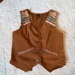 SHEIN Rust Brown Embroidered V-Neck Vest